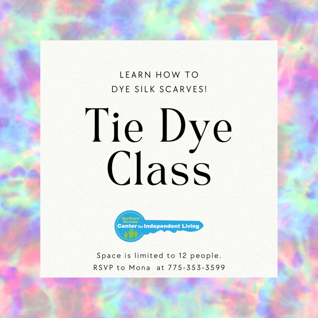 Tie-Dye Class, surrounded by colorful patterns.