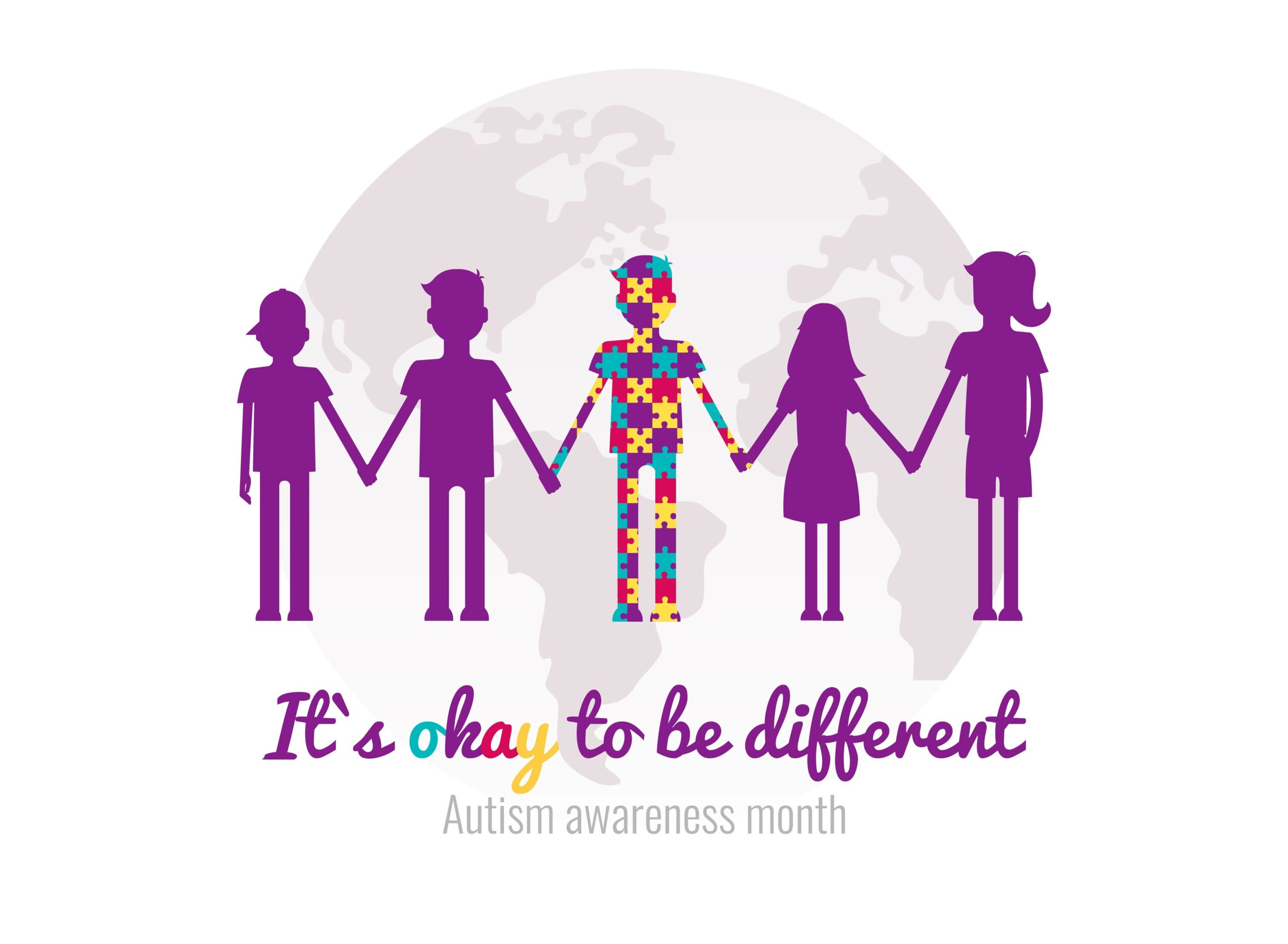 Paper doll figures with the line: It's okay to be different. Autism Awareness Month