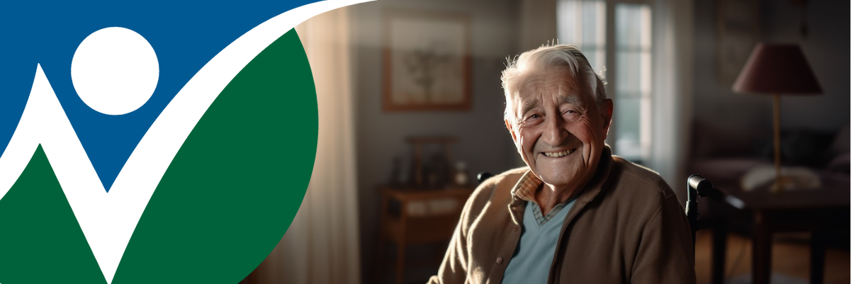 NNCIL logo next to a photo of an older man in a wheelchair smiling for the camera.