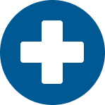 Stylized graphic of a blue first aid cross